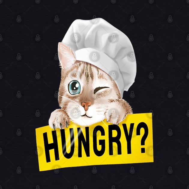 Cat in Chef hat Holding hungry sign by stark.shop